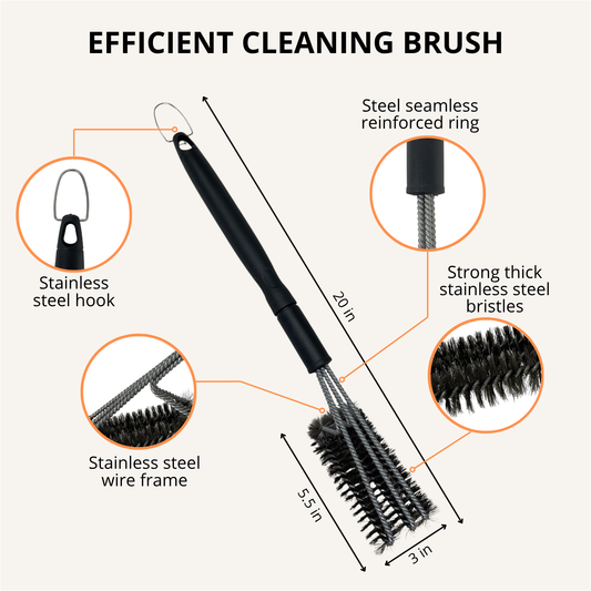 Heavy-Duty Stainless Steel BBQ Grill Brush with Scraper | Long Handle, Easy Deep Cleaning