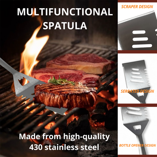 Joie-Ciel 5-Piece Stainless Steel BBQ Grill Tool Set-Tongs, Fork, Spatula Brush, Knife