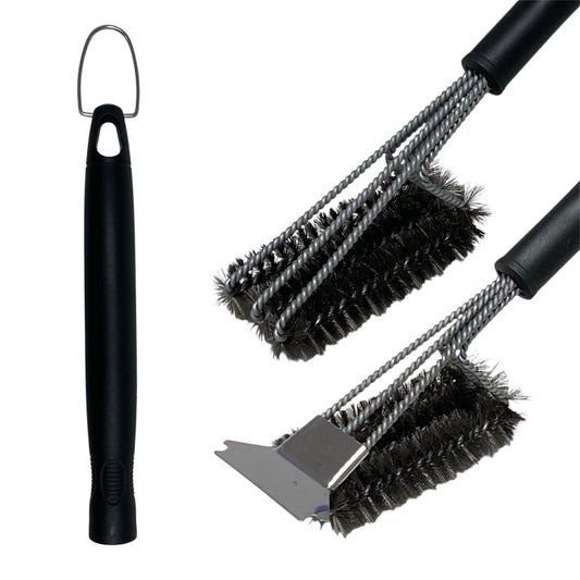 Heavy-Duty Stainless Steel BBQ Grill Brush with Scraper | Long Handle, Easy Deep Cleaning