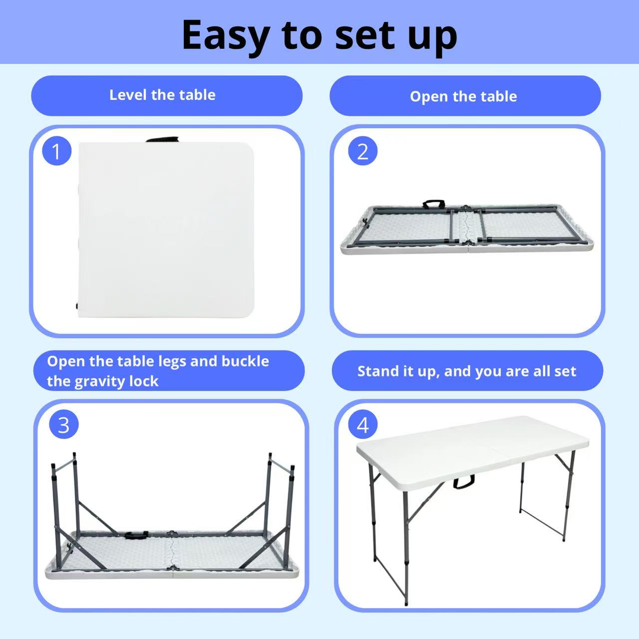 ☀️ 4ft Folding Table with Adjustable Height – Portable Picnic Table for BBQ, Camping, Home & Patio 🍉