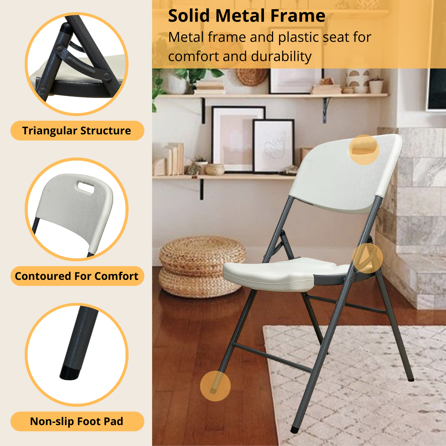 Chaise Pliante Blanche Robuste 500 lb – Idéale pour l’Extérieur, Réunions, Bureau 🏡☀️