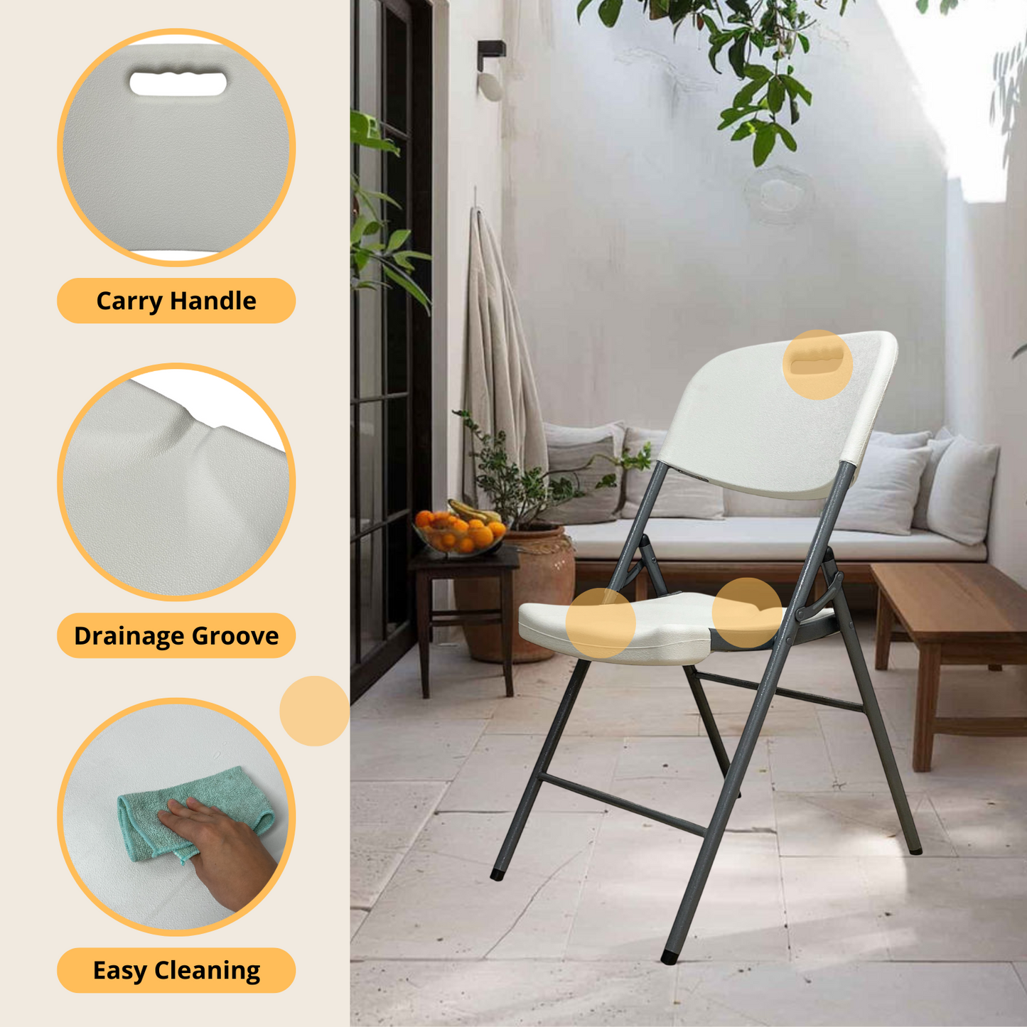 Chaise Pliante Blanche Robuste 500 lb – Idéale pour l’Extérieur, Réunions, Bureau 🏡☀️