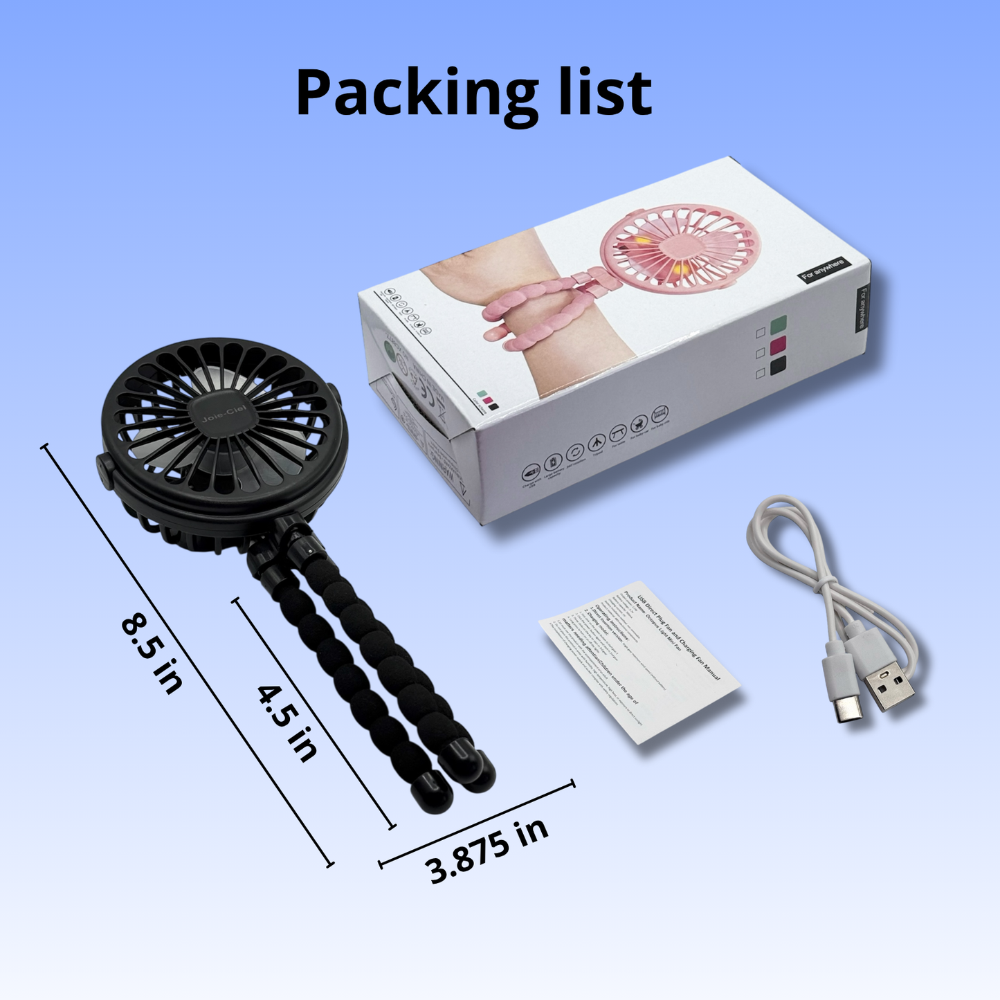 Joie-Ciel™ Portable Octopus Clip Fan | 3-Speed, LED Night Light, Safe & Flexible for Stroller, Office, Travel