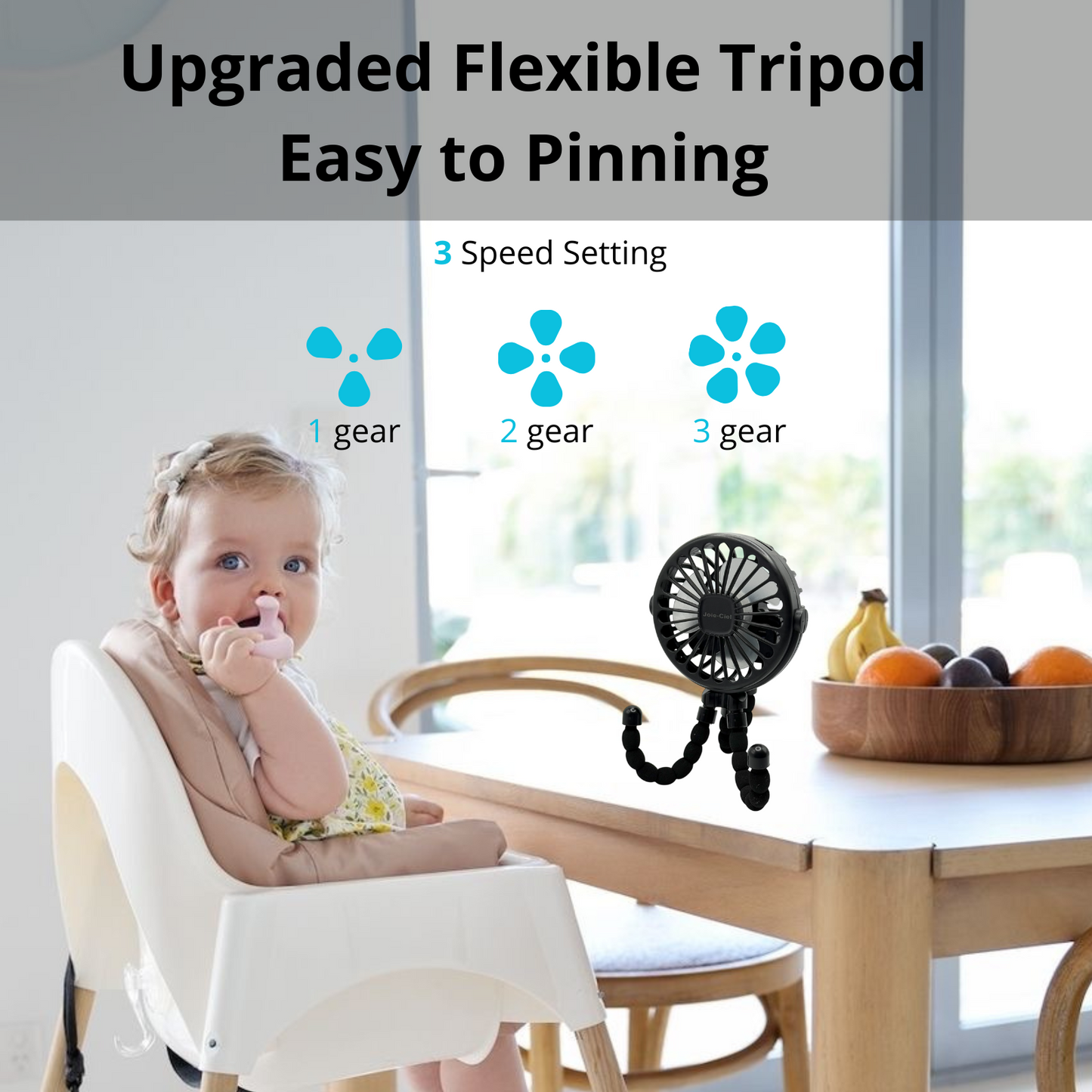 Joie-Ciel™ Portable Octopus Clip Fan | 3-Speed, LED Night Light, Safe & Flexible for Stroller, Office, Travel