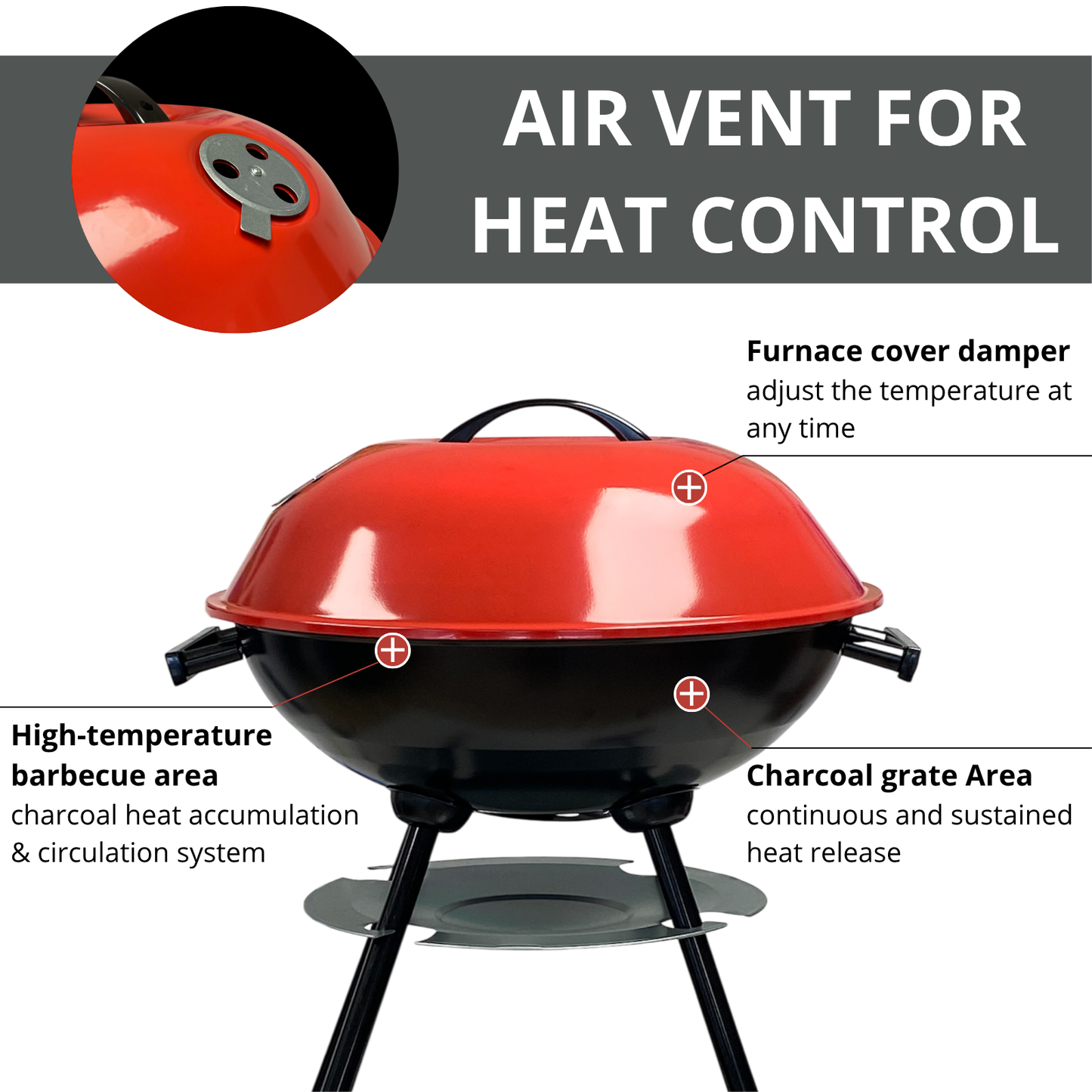 Portable Charcoal BBQ Grill with Lid | Heat Control, Easy Cleaning, Perfect for Backyard & Patio Cookouts