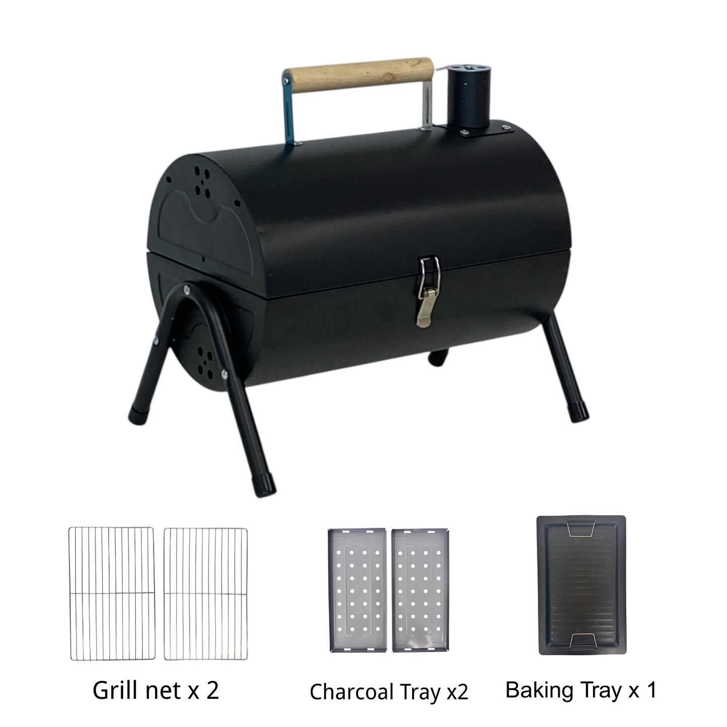 Double-Sided Barre BBQ Grill with Chimney-Portable Charcoal Grill for Outdoor & Home Multi-Functional Smoker with Griddle & Carry Handle