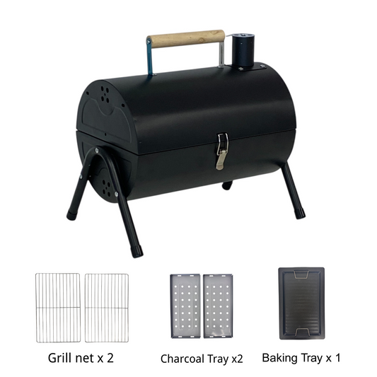 Double-Sided Barre BBQ Grill with Chimney-Portable Charcoal Grill for Outdoor & Home Multi-Functional Smoker with Griddle & Carry Handle