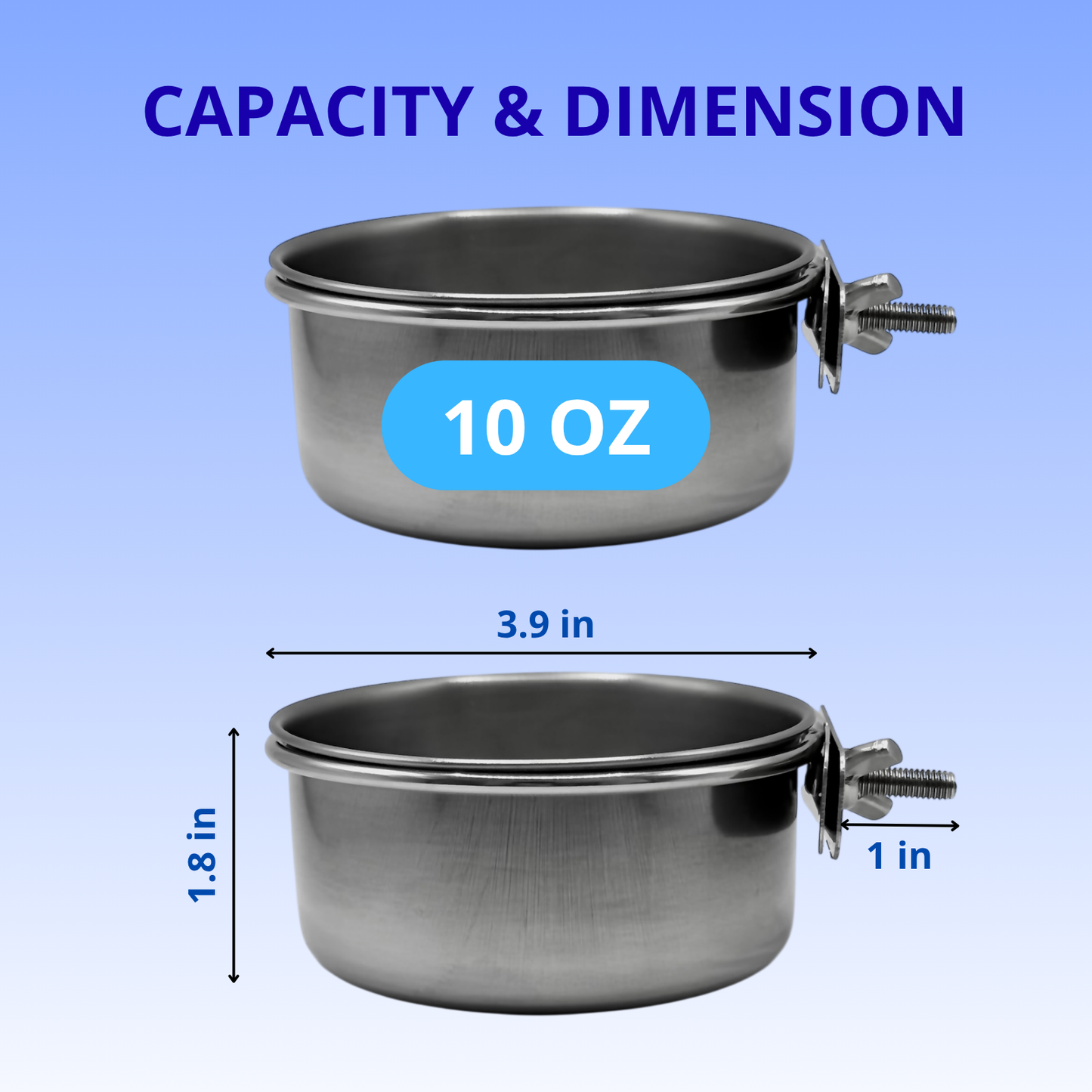 4-Pack Stainless Steel Bird Food Bowls with Clamp – 10oz Hanging Cage Cups | Ships from Quebec