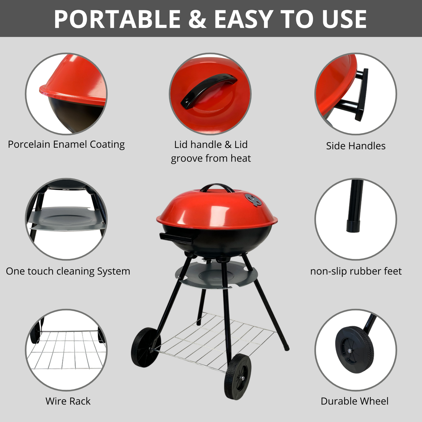 Portable Charcoal BBQ Grill with Lid | Heat Control, Easy Cleaning, Perfect for Backyard & Patio Cookouts