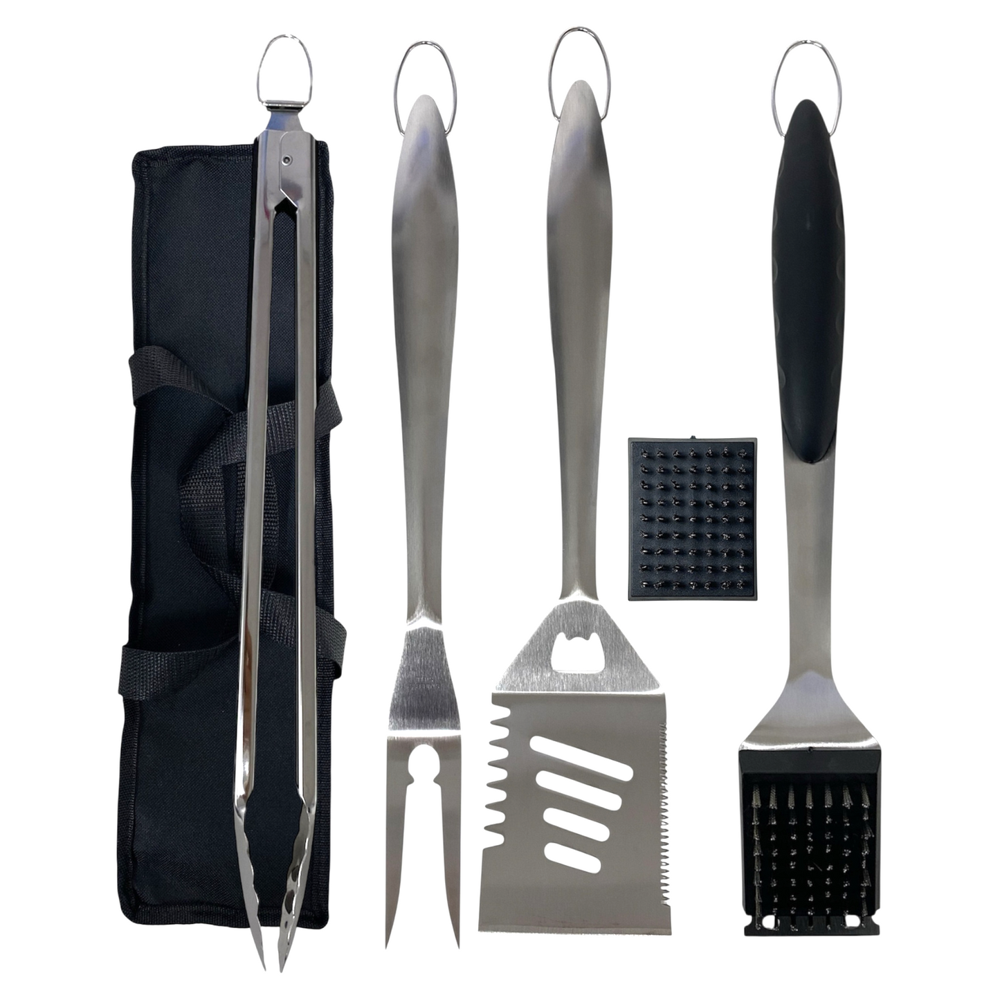 Joie-Ciel 5-Piece Stainless Steel BBQ Grill Tool Set-Tongs, Fork, Spatula Brush, Knife