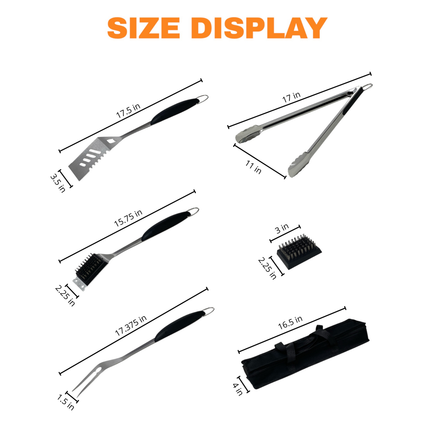 Joie-Ciel 5-Piece Stainless Steel BBQ Grill Tool Set-Tongs, Fork, Spatula Brush, Knife