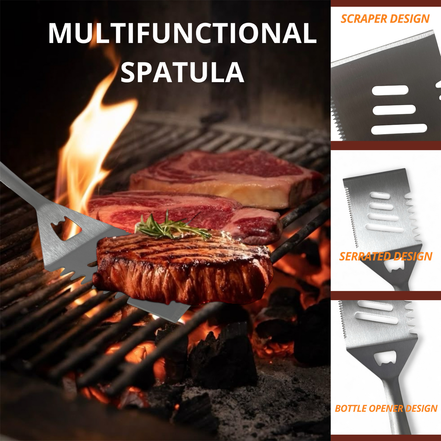 Joie-Ciel 5-Piece Stainless Steel BBQ Grill Tool Set-Tongs, Fork, Spatula Brush, Knife