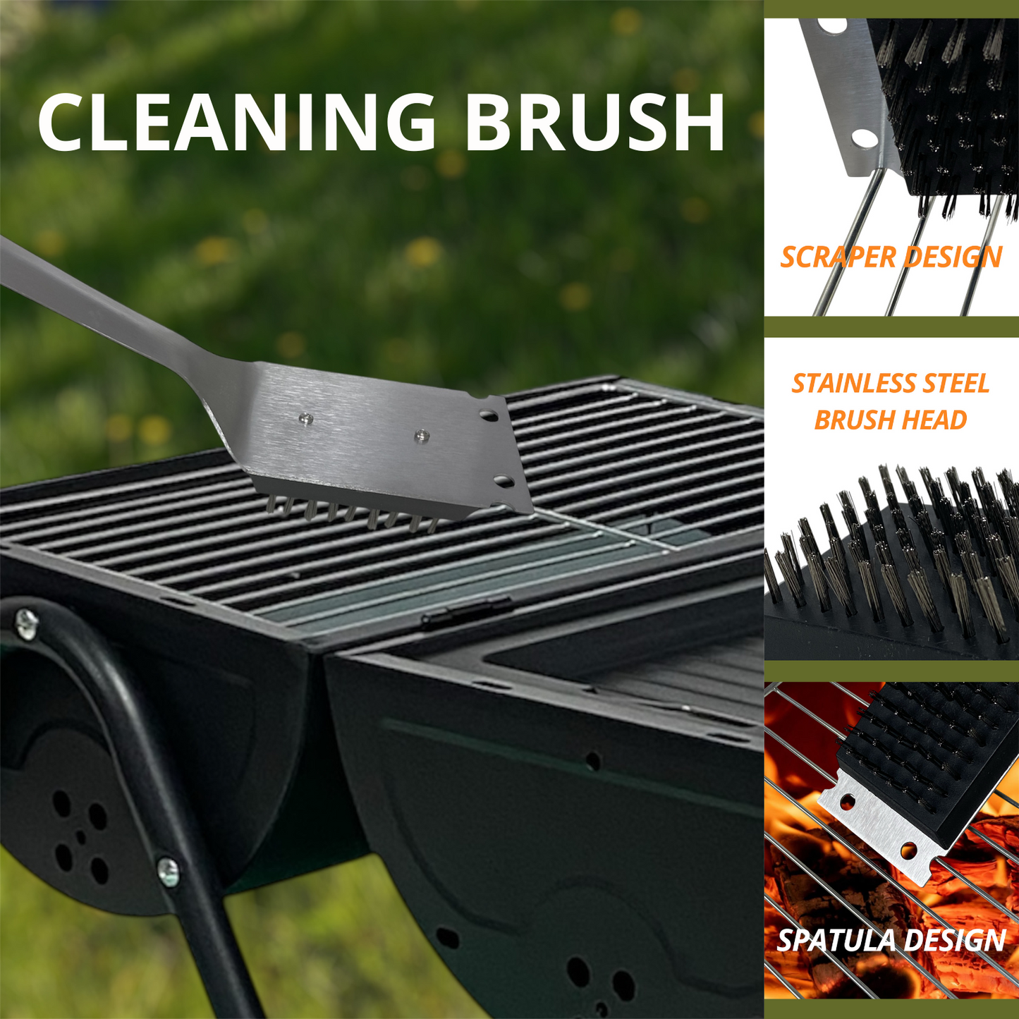 Joie-Ciel 5-Piece Stainless Steel BBQ Grill Tool Set-Tongs, Fork, Spatula Brush, Knife