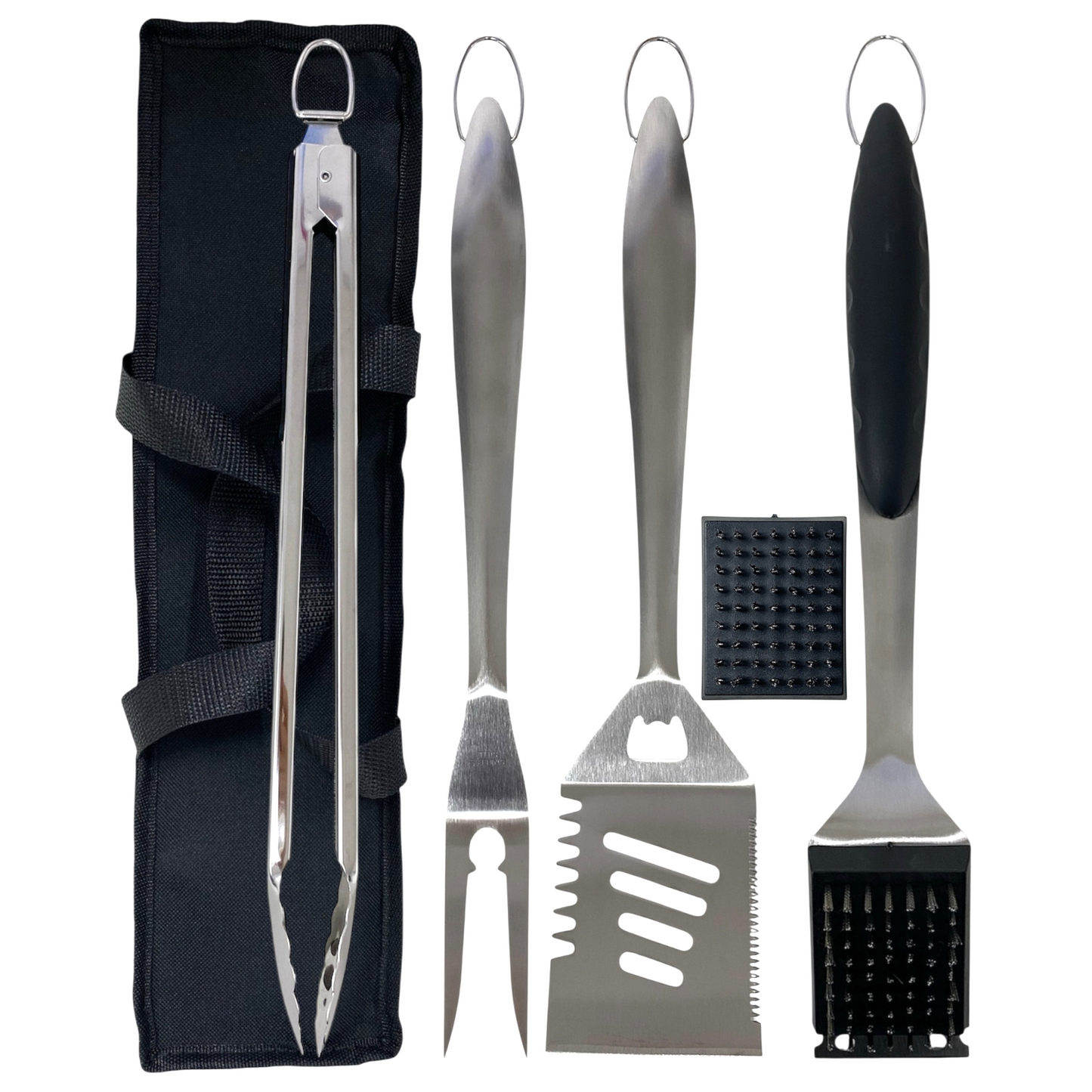 Joie-Ciel 5-Piece Stainless Steel BBQ Grill Tool Set-Tongs, Fork, Spatula Brush, Knife