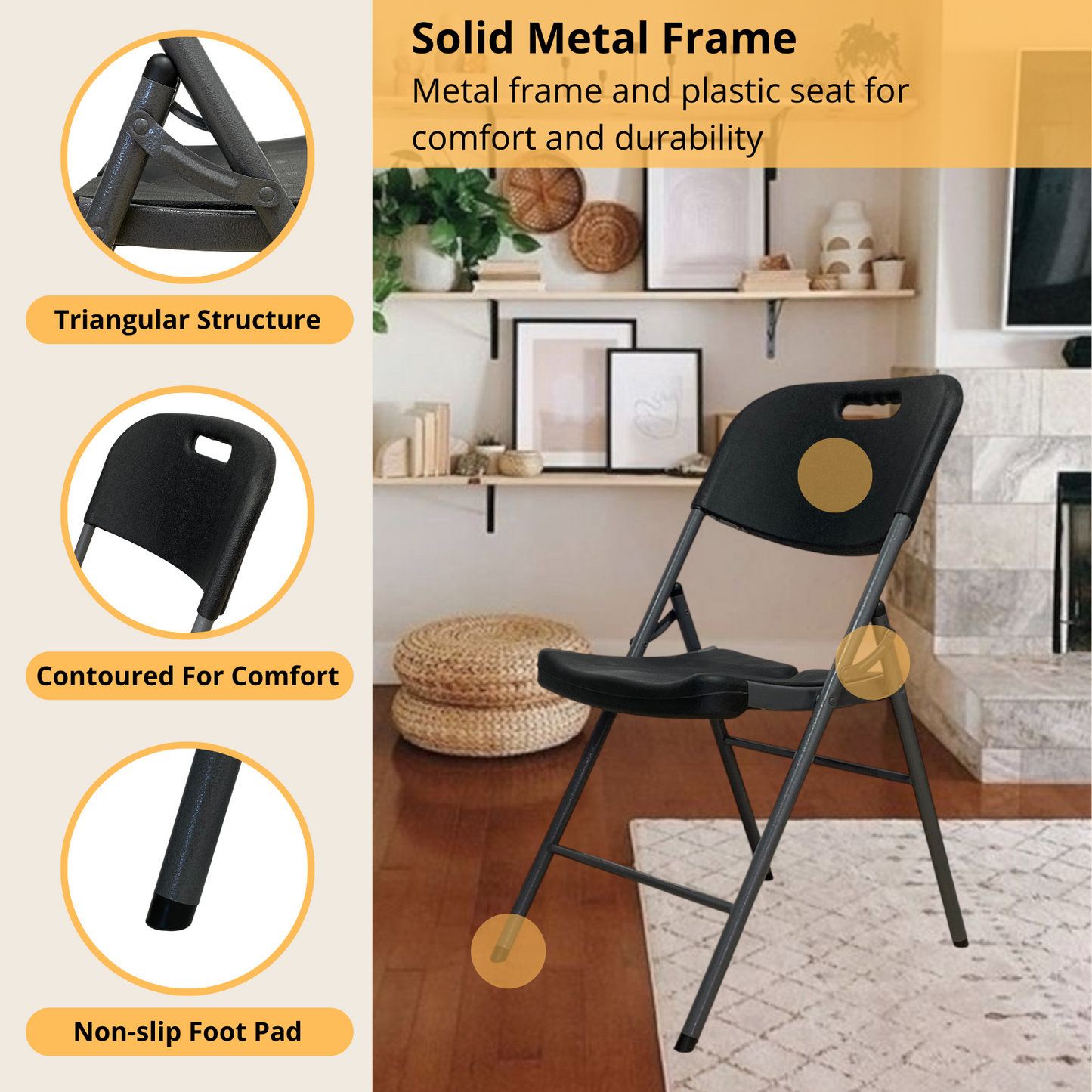 Heavy-Duty Black Folding Chair – 500 lb Capacity – Office, Garden, Meeting Use – Ships from Quebec 🇨🇦