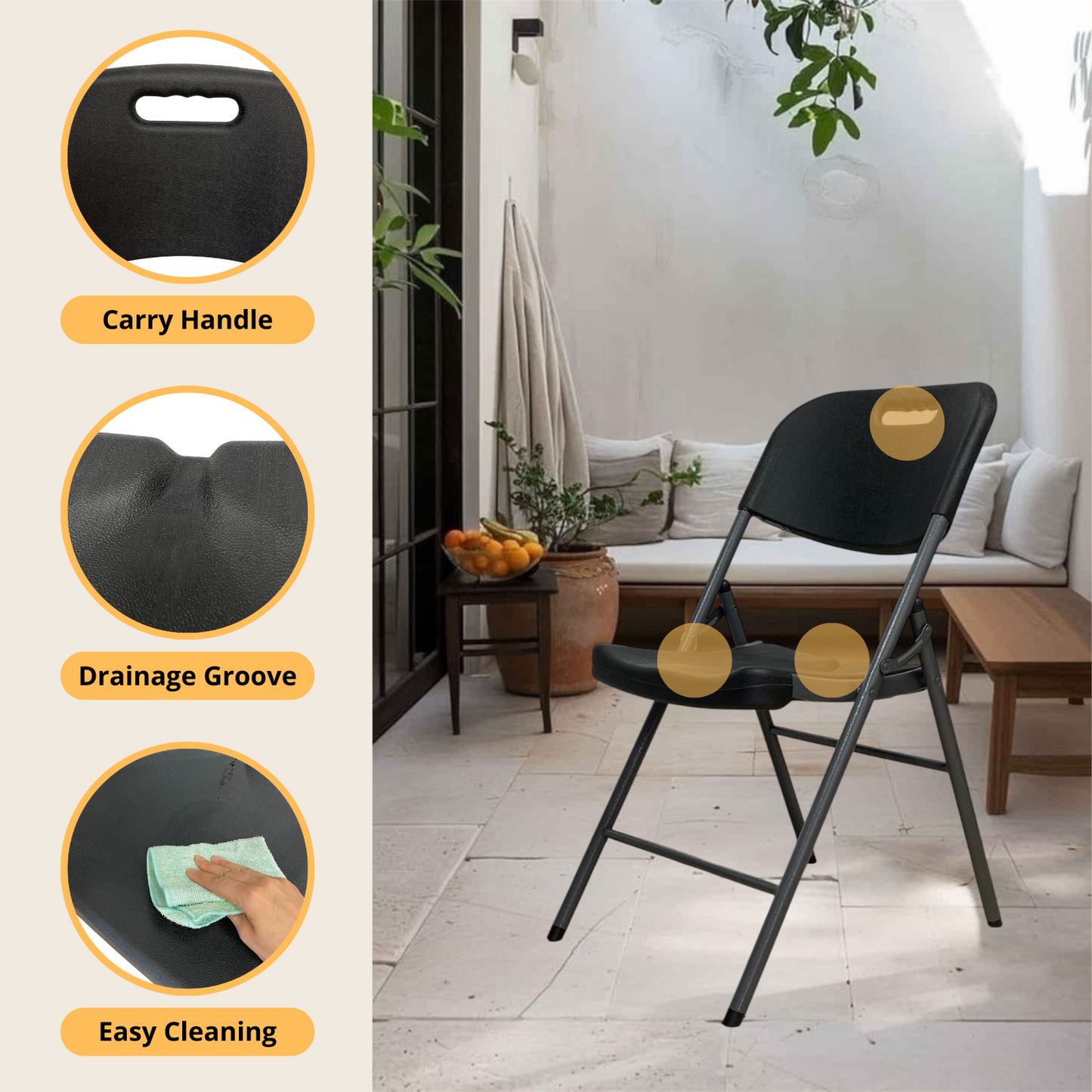 Heavy-Duty Black Folding Chair – 500 lb Capacity – Office, Garden, Meeting Use – Ships from Quebec 🇨🇦
