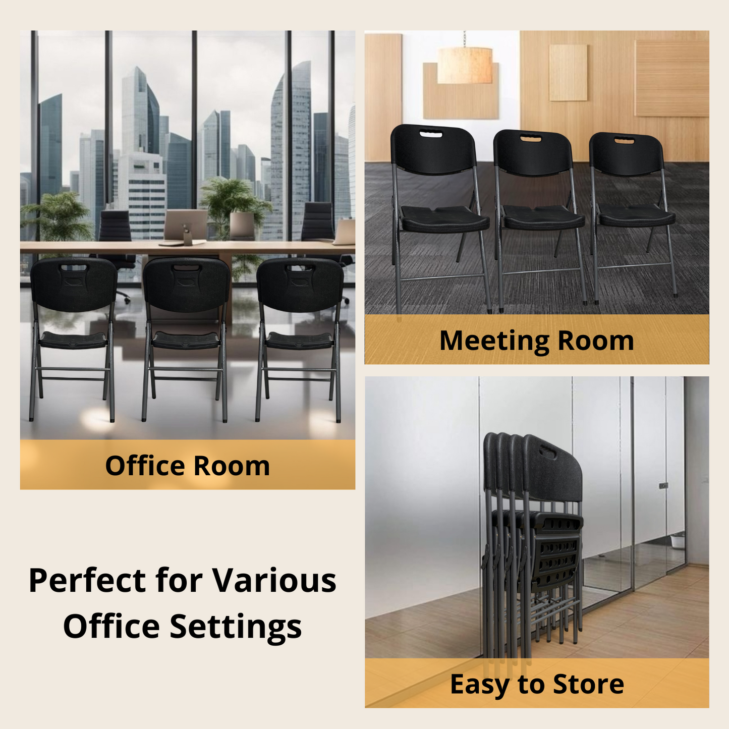 Heavy-Duty Black Folding Chair – 500 lb Capacity – Office, Garden, Meeting Use – Ships from Quebec 🇨🇦